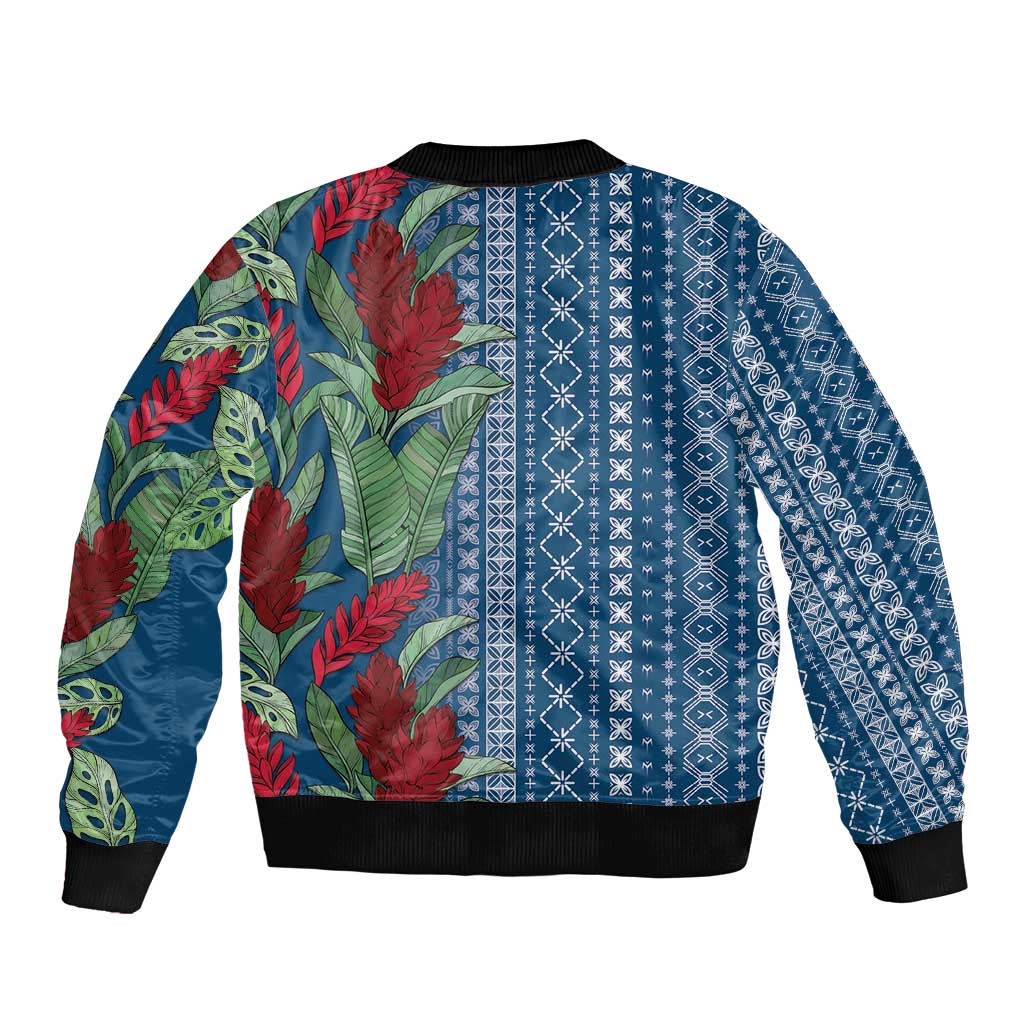 Women's Day Samoa Malu Tattoo Inspired Mix Teuila Sleeve Zip Bomber Jacket Royal Blue