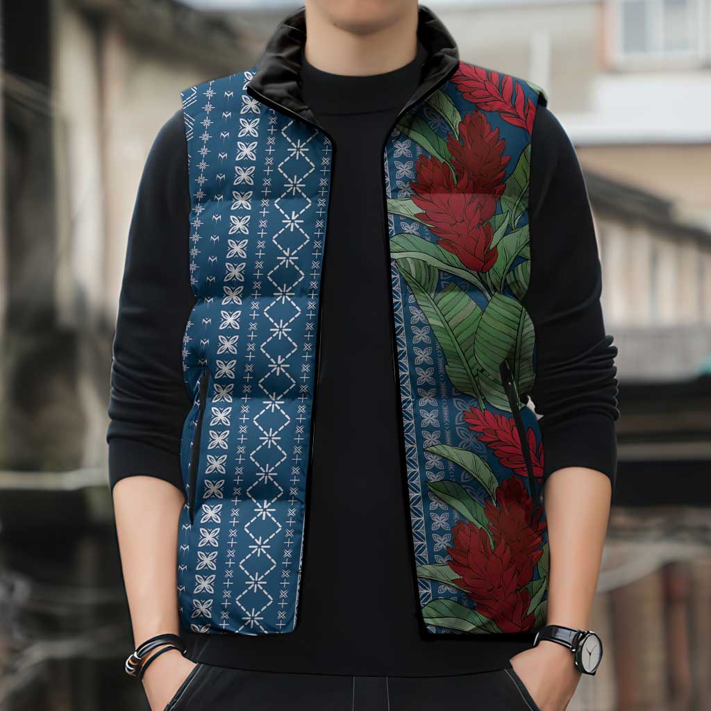 Women's Day Samoa Malu Tattoo Inspired Mix Teuila Sleeveless Puffer Jacket Royal Blue