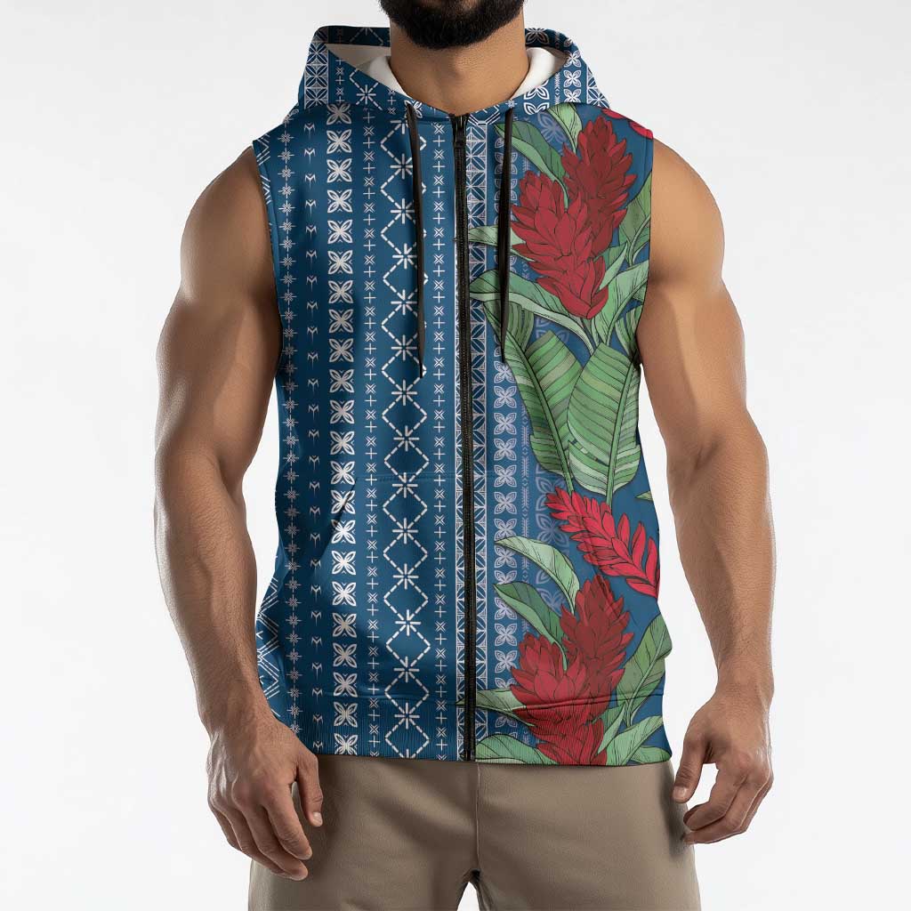 Women's Day Samoa Malu Tattoo Inspired Mix Teuila Sleeveless Zip Hoodie Royal Blue