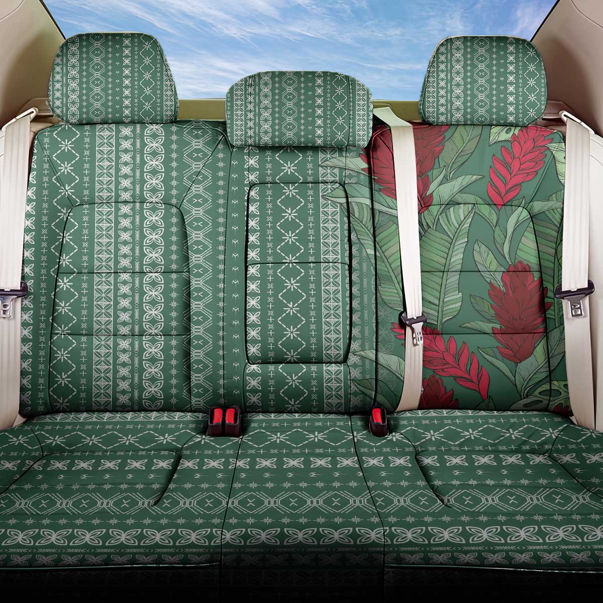 Women's Day Samoa Malu Tattoo Inspired Mix Teuila Back Car Seat Cover Sage Green