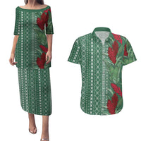 Women's Day Samoa Malu Tattoo Inspired Mix Teuila Couples Matching Puletasi and Hawaiian Shirt Sage Green