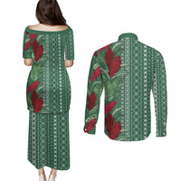 Women's Day Samoa Malu Tattoo Inspired Mix Teuila Couples Matching Puletasi and Long Sleeve Button Shirt Sage Green LT7 - Polynesian Pride
