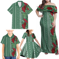 Women's Day Samoa Malu Tattoo Inspired Mix Teuila Family Matching Off Shoulder Maxi Dress and Hawaiian Shirt Sage Green
