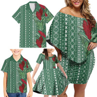 Women's Day Samoa Malu Tattoo Inspired Mix Teuila Family Matching Off Shoulder Short Dress and Hawaiian Shirt Sage Green LT7 - Polynesian Pride