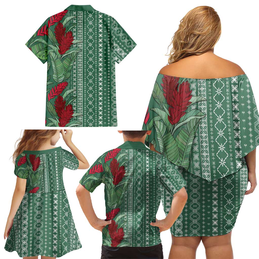 Women's Day Samoa Malu Tattoo Inspired Mix Teuila Family Matching Off Shoulder Short Dress and Hawaiian Shirt Sage Green LT7 - Polynesian Pride