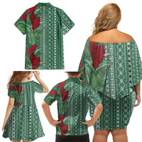 Women's Day Samoa Malu Tattoo Inspired Mix Teuila Family Matching Off Shoulder Short Dress and Hawaiian Shirt Sage Green LT7 - Polynesian Pride