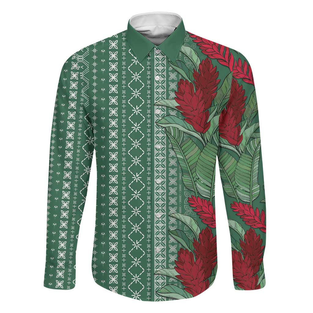 Women's Day Samoa Malu Tattoo Inspired Mix Teuila Family Matching Off Shoulder Short Dress and Hawaiian Shirt Sage Green LT7 Dad's Shirt - Long Sleeve Sage Green - Polynesian Pride