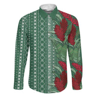 Women's Day Samoa Malu Tattoo Inspired Mix Teuila Family Matching Off Shoulder Short Dress and Hawaiian Shirt Sage Green LT7 Dad's Shirt - Long Sleeve Sage Green - Polynesian Pride