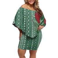 Women's Day Samoa Malu Tattoo Inspired Mix Teuila Family Matching Off Shoulder Short Dress and Hawaiian Shirt Sage Green LT7 Mom's Dress Sage Green - Polynesian Pride