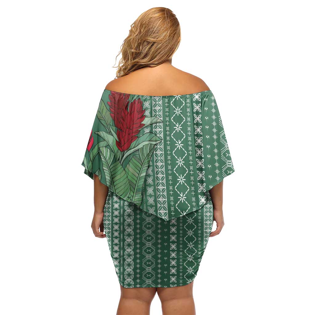 Women's Day Samoa Malu Tattoo Inspired Mix Teuila Family Matching Off Shoulder Short Dress and Hawaiian Shirt Sage Green LT7 - Polynesian Pride