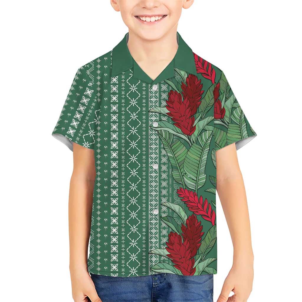 Women's Day Samoa Malu Tattoo Inspired Mix Teuila Family Matching Off Shoulder Short Dress and Hawaiian Shirt Sage Green LT7 Son's Shirt Sage Green - Polynesian Pride