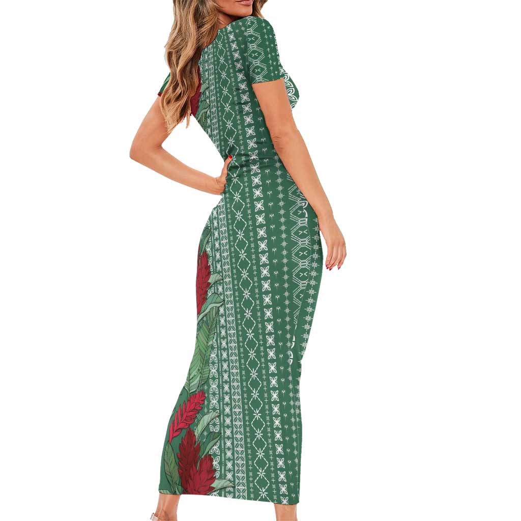 Women's Day Samoa Malu Tattoo Inspired Mix Teuila Family Matching Short Sleeve Bodycon Dress and Hawaiian Shirt Sage Green