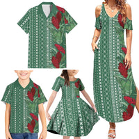 Women's Day Samoa Malu Tattoo Inspired Mix Teuila Family Matching Summer Maxi Dress and Hawaiian Shirt Sage Green