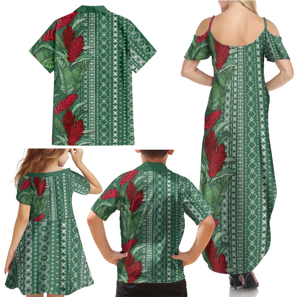 Women's Day Samoa Malu Tattoo Inspired Mix Teuila Family Matching Summer Maxi Dress and Hawaiian Shirt Sage Green
