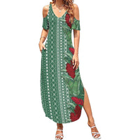 Women's Day Samoa Malu Tattoo Inspired Mix Teuila Family Matching Summer Maxi Dress and Hawaiian Shirt Sage Green