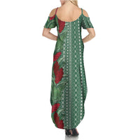 Women's Day Samoa Malu Tattoo Inspired Mix Teuila Family Matching Summer Maxi Dress and Hawaiian Shirt Sage Green