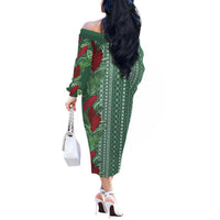 Women's Day Samoa Malu Tattoo Inspired Mix Teuila Off The Shoulder Long Sleeve Dress Sage Green LT7 - Polynesian Pride
