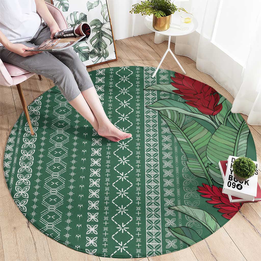 Women's Day Samoa Malu Tattoo Inspired Mix Teuila Round Carpet Sage Green