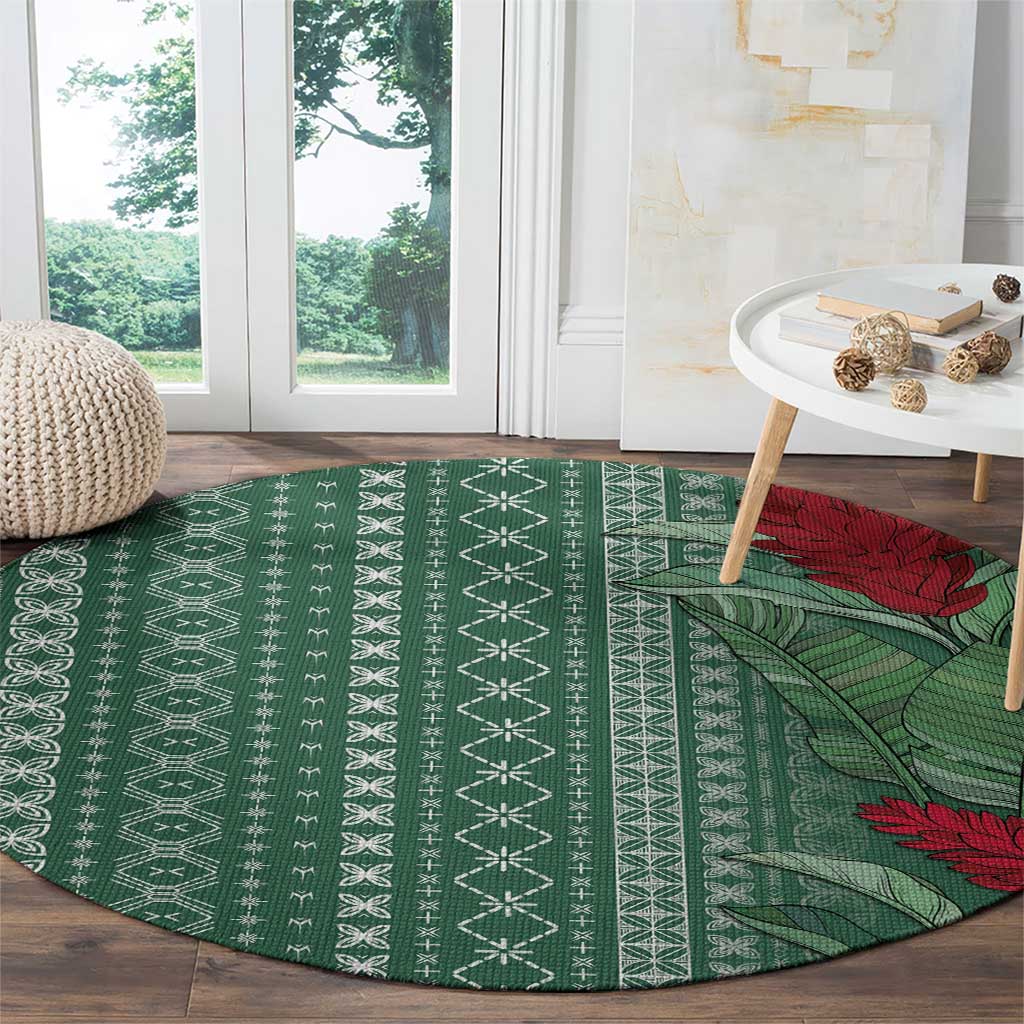 Women's Day Samoa Malu Tattoo Inspired Mix Teuila Round Carpet Sage Green