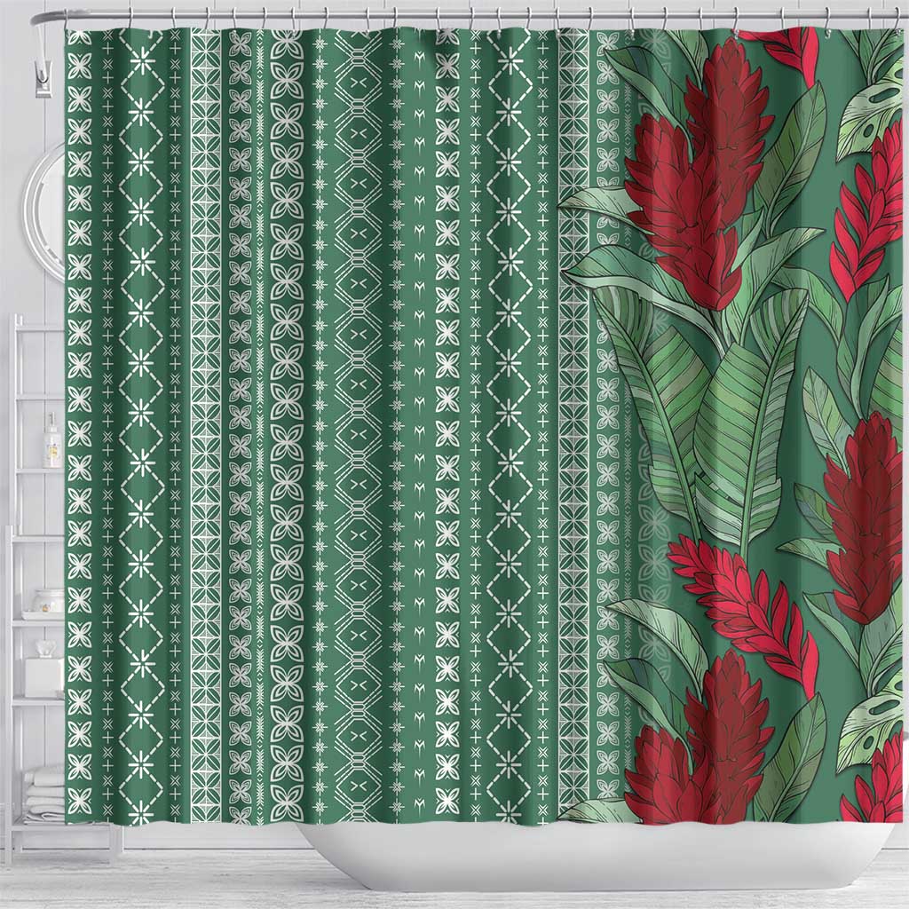 Women's Day Samoa Malu Tattoo Inspired Mix Teuila Shower Curtain Sage Green LT7 - Polynesian Pride