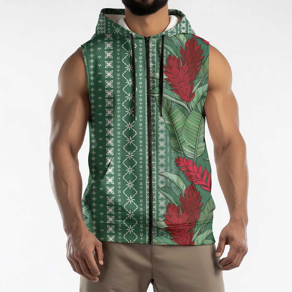Women's Day Samoa Malu Tattoo Inspired Mix Teuila Sleeveless Zip Hoodie Sage Green