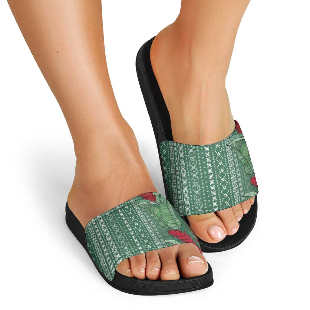 Women's Day Samoa Malu Tattoo Inspired Mix Teuila Slide Sandals Sage Green