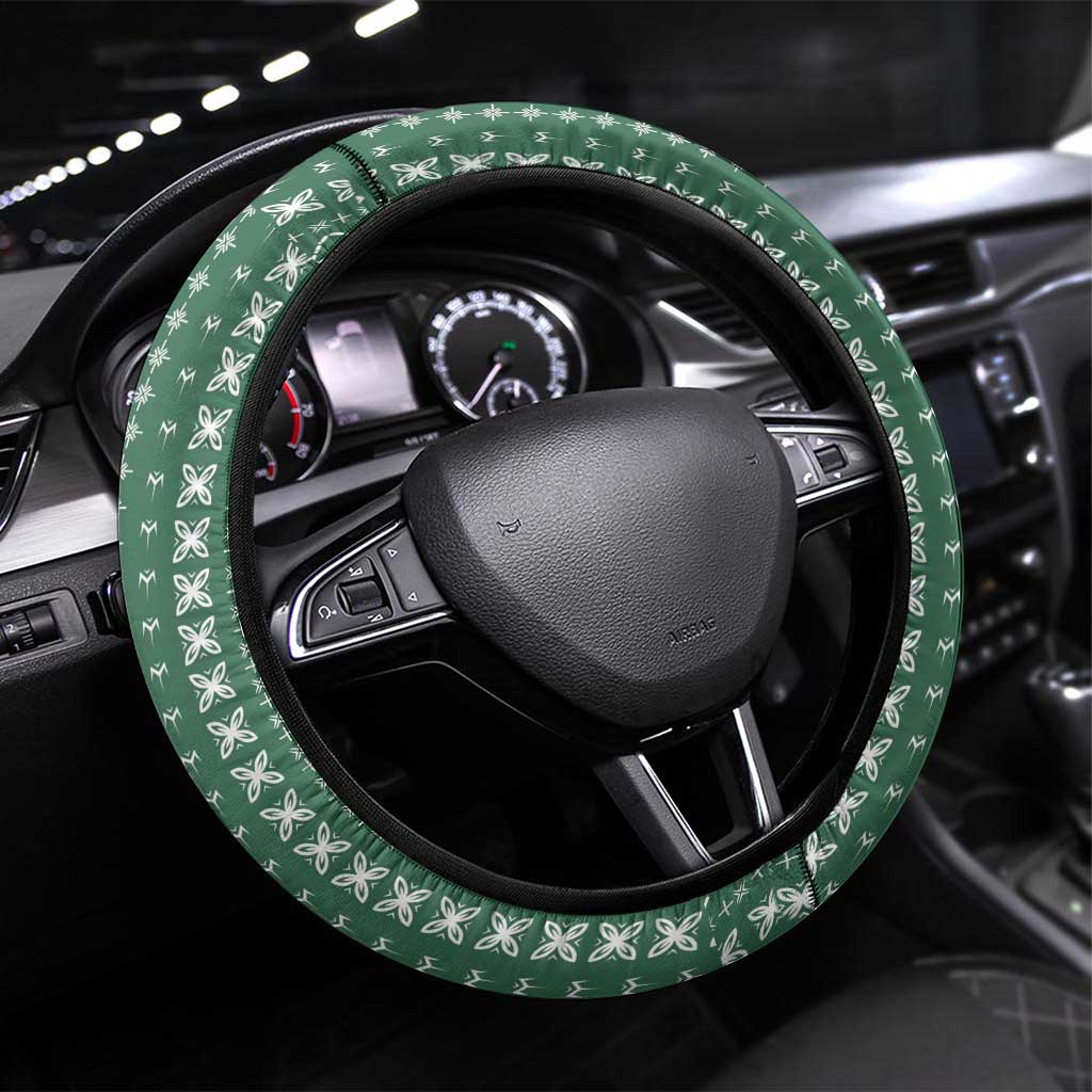 Women's Day Samoa Malu Tattoo Inspired Mix Teuila Steering Wheel Cover Sage Green LT7 Universal Fit Sage Green - Polynesian Pride