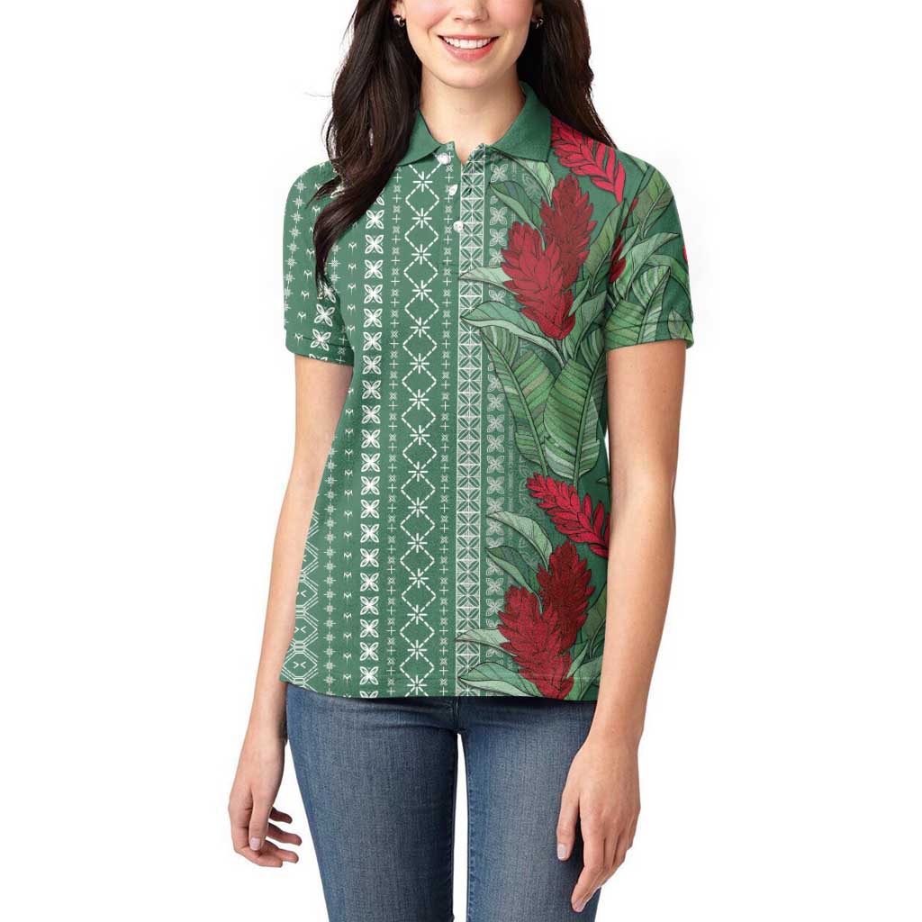 Women's Day Samoa Malu Tattoo Inspired Mix Teuila Women Polo Shirt Sage Green LT7 - Polynesian Pride