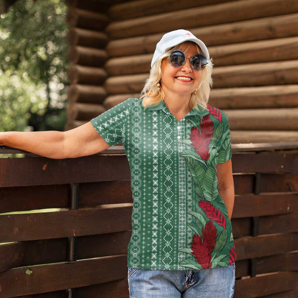 Women's Day Samoa Malu Tattoo Inspired Mix Teuila Women Polo Shirt Sage Green LT7 - Polynesian Pride