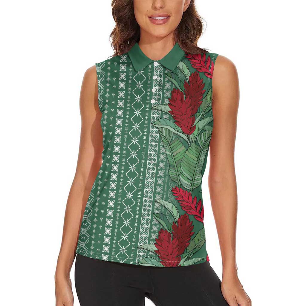 Women's Day Samoa Malu Tattoo Inspired Mix Teuila Women Sleeveless Polo Shirt Sage Green