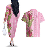 Women's Day Samoa Malu Tattoo Inspired Mix Teuila Couples Matching Off The Shoulder Long Sleeve Dress and Hawaiian Shirt Rose Pink