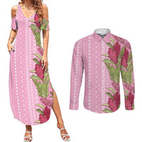 Women's Day Samoa Malu Tattoo Inspired Mix Teuila Couples Matching Summer Maxi Dress and Long Sleeve Button Shirt Rose Pink