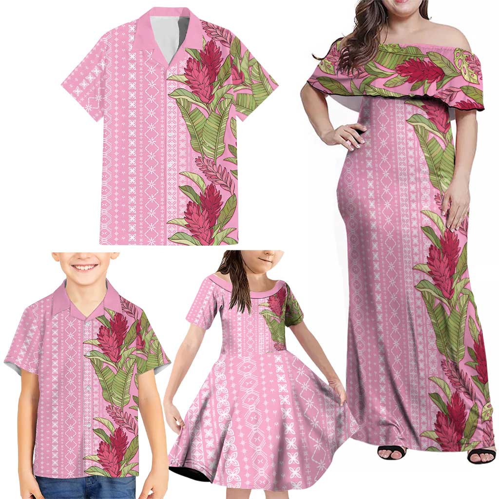 Women's Day Samoa Malu Tattoo Inspired Mix Teuila Family Matching Off Shoulder Maxi Dress and Hawaiian Shirt Rose Pink