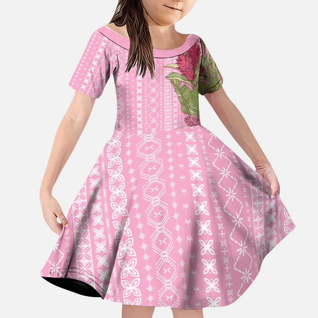 Women's Day Samoa Malu Tattoo Inspired Mix Teuila Family Matching Off Shoulder Short Dress and Hawaiian Shirt Rose Pink LT7 Daughter's Dress Rose Pink - Polynesian Pride