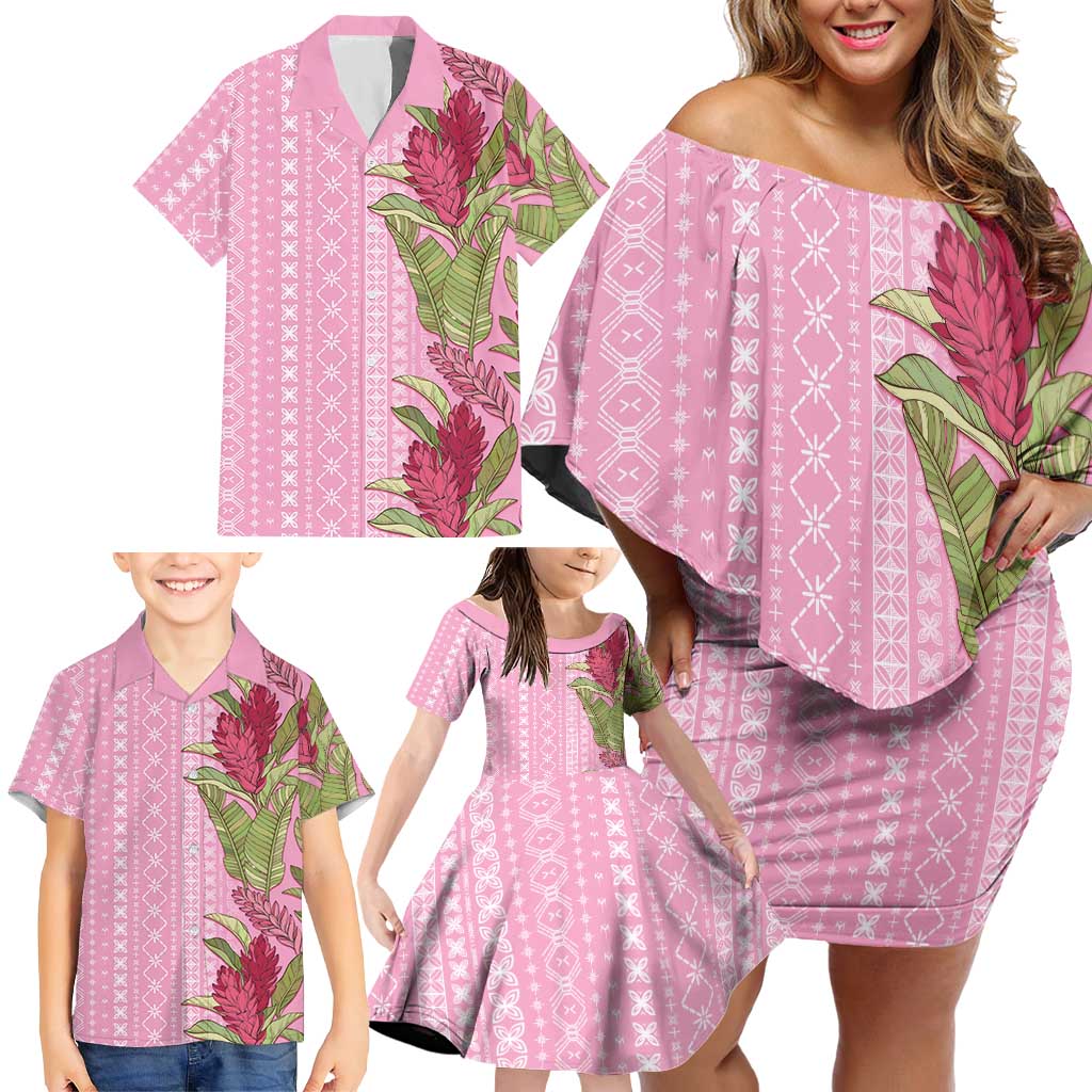 Women's Day Samoa Malu Tattoo Inspired Mix Teuila Family Matching Off Shoulder Short Dress and Hawaiian Shirt Rose Pink LT7 - Polynesian Pride