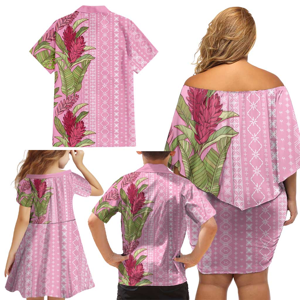 Women's Day Samoa Malu Tattoo Inspired Mix Teuila Family Matching Off Shoulder Short Dress and Hawaiian Shirt Rose Pink LT7 - Polynesian Pride