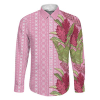 Women's Day Samoa Malu Tattoo Inspired Mix Teuila Family Matching Off Shoulder Short Dress and Hawaiian Shirt Rose Pink LT7 Dad's Shirt - Long Sleeve Rose Pink - Polynesian Pride