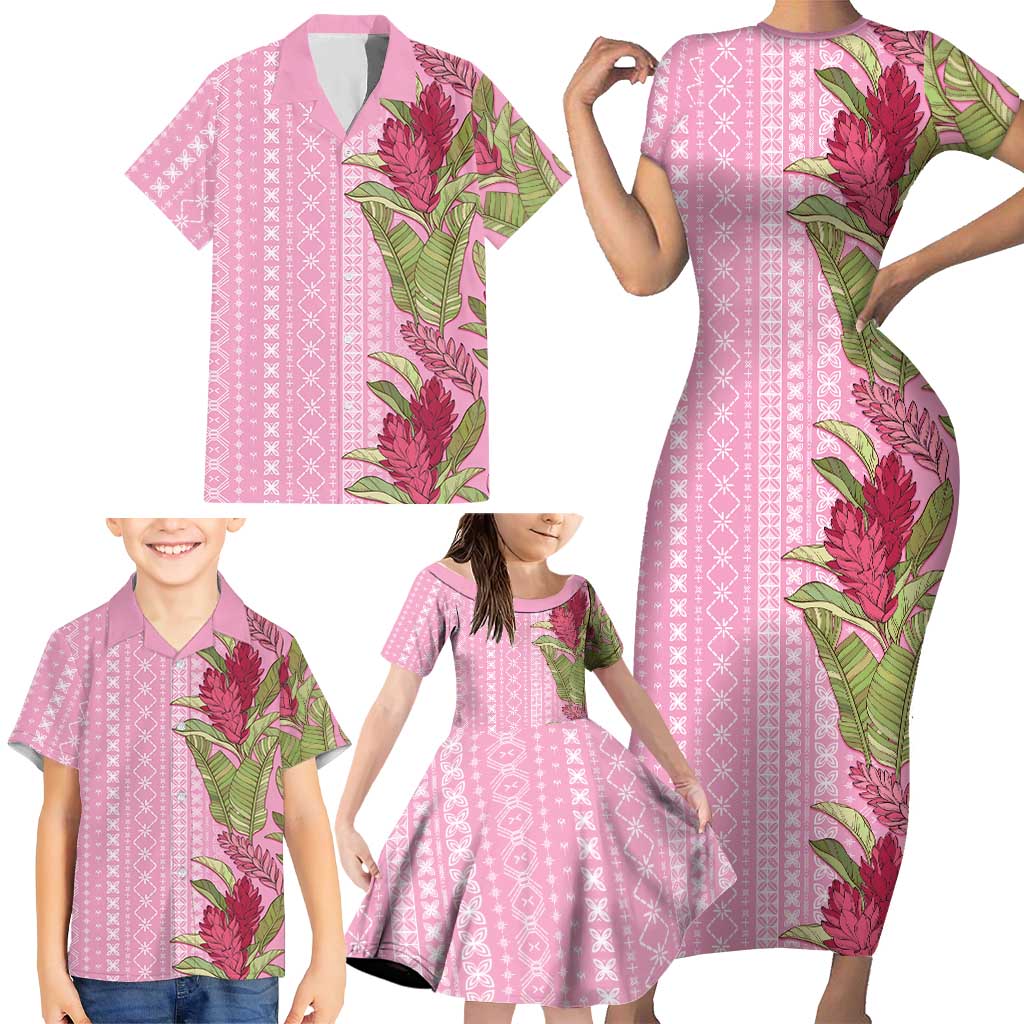 Women's Day Samoa Malu Tattoo Inspired Mix Teuila Family Matching Short Sleeve Bodycon Dress and Hawaiian Shirt Rose Pink
