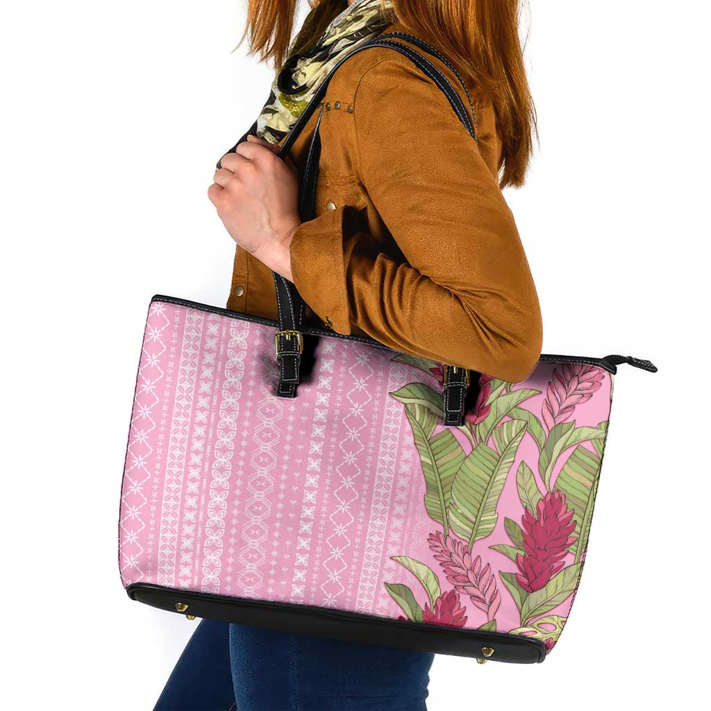 Women's Day Samoa Malu Tattoo Inspired Mix Teuila Leather Tote Bag Rose Pink LT7 Rose Pink - Polynesian Pride