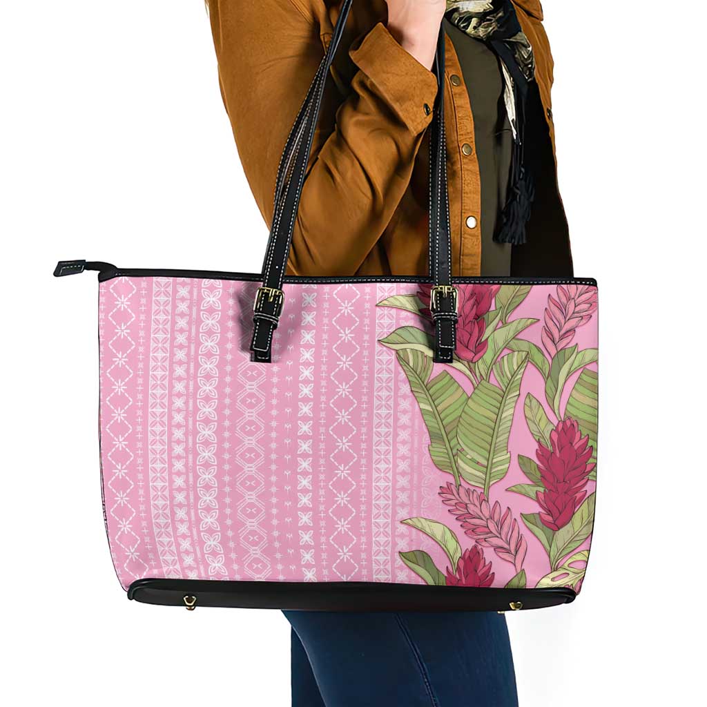 Women's Day Samoa Malu Tattoo Inspired Mix Teuila Leather Tote Bag Rose Pink LT7 - Polynesian Pride