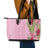 Women's Day Samoa Malu Tattoo Inspired Mix Teuila Leather Tote Bag Rose Pink LT7 - Polynesian Pride