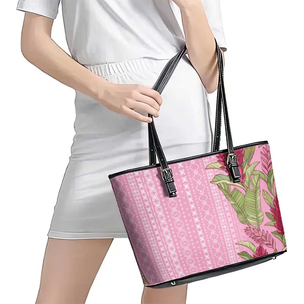 Women's Day Samoa Malu Tattoo Inspired Mix Teuila Leather Tote Bag Rose Pink LT7 - Polynesian Pride