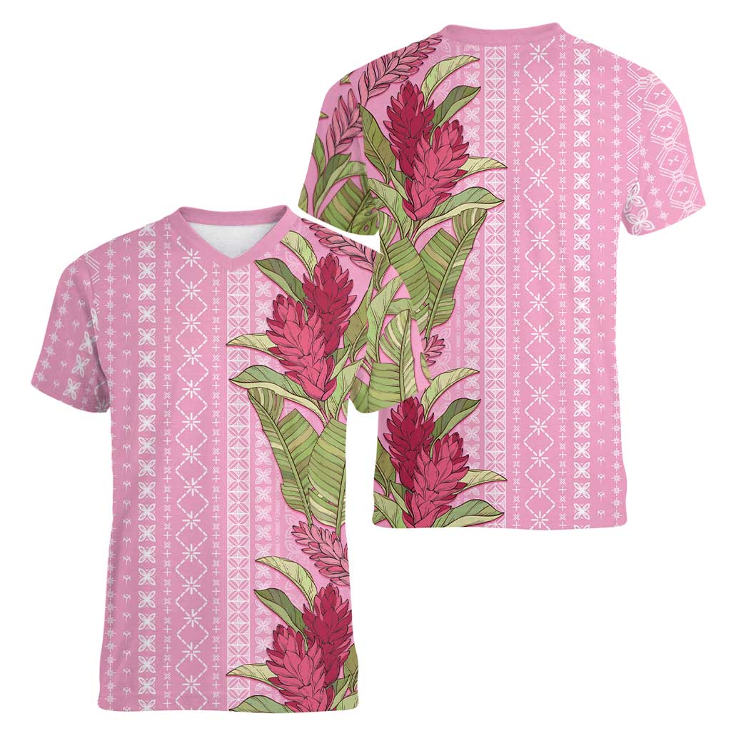 Women's Day Samoa Malu Tattoo Inspired Mix Teuila Women V-Neck T-Shirt Rose Pink