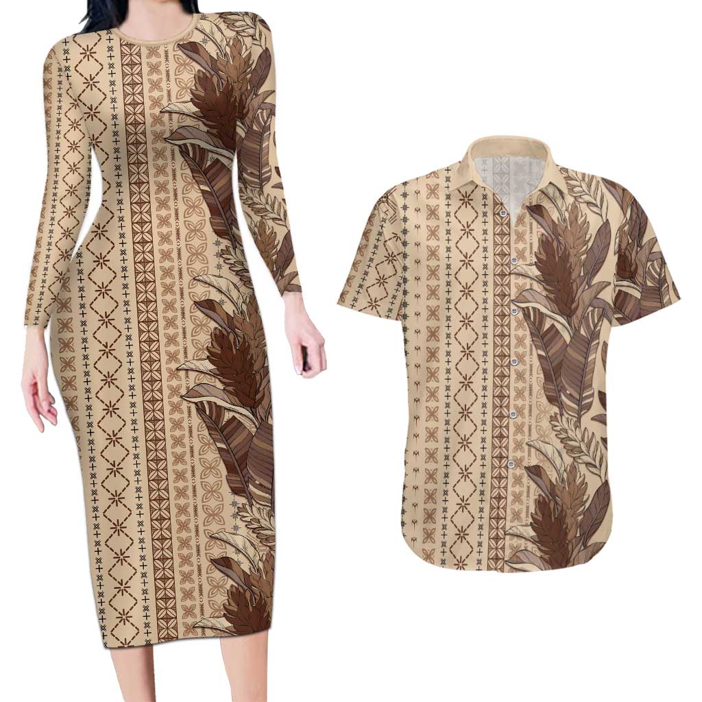 Women's Day Samoa Malu Tattoo Inspired Mix Teuila Couples Matching Long Sleeve Bodycon Dress and Hawaiian Shirt Vintage Tapa