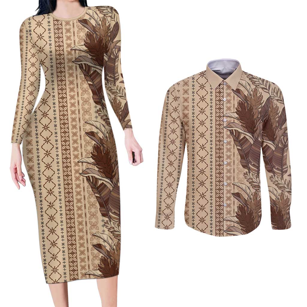 Women's Day Samoa Malu Tattoo Inspired Mix Teuila Couples Matching Long Sleeve Bodycon Dress and Long Sleeve Button Shirt Vintage Tapa