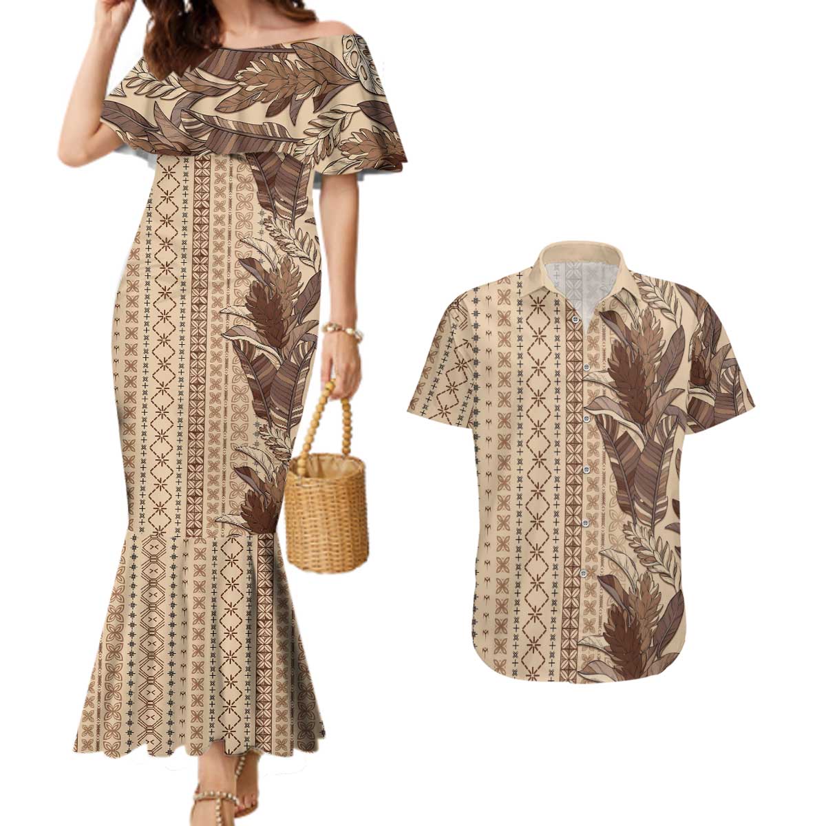 Women's Day Samoa Malu Tattoo Inspired Mix Teuila Couples Matching Mermaid Dress and Hawaiian Shirt Vintage Tapa