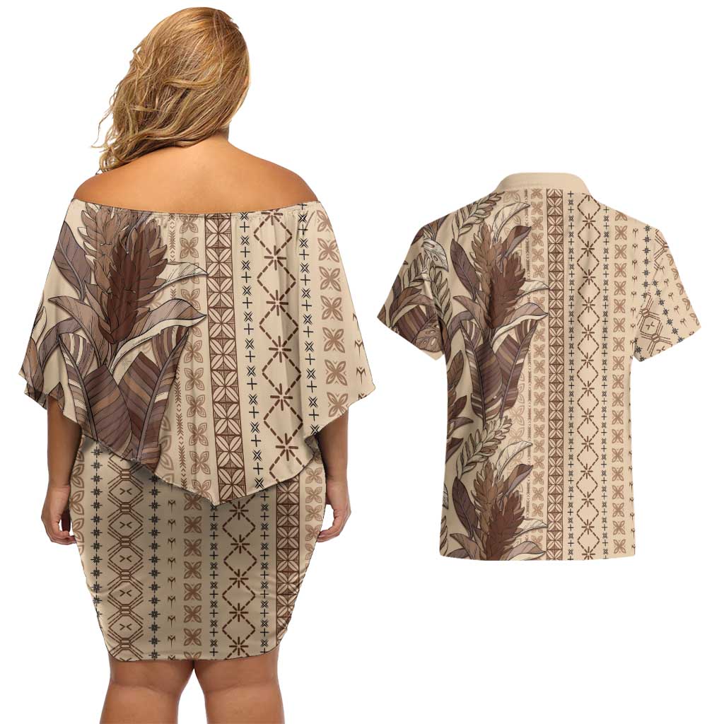 Women's Day Samoa Malu Tattoo Inspired Mix Teuila Couples Matching Off Shoulder Short Dress and Hawaiian Shirt Vintage Tapa