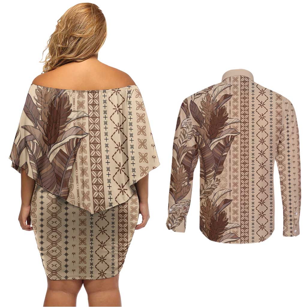 Women's Day Samoa Malu Tattoo Inspired Mix Teuila Couples Matching Off Shoulder Short Dress and Long Sleeve Button Shirt Vintage Tapa