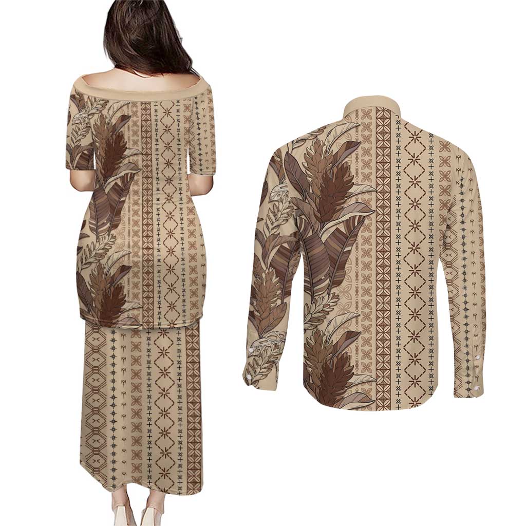 Women's Day Samoa Malu Tattoo Inspired Mix Teuila Couples Matching Puletasi and Long Sleeve Button Shirt Vintage Tapa