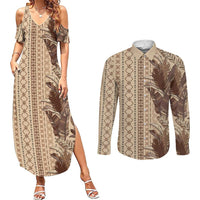 Women's Day Samoa Malu Tattoo Inspired Mix Teuila Couples Matching Summer Maxi Dress and Long Sleeve Button Shirt Vintage Tapa